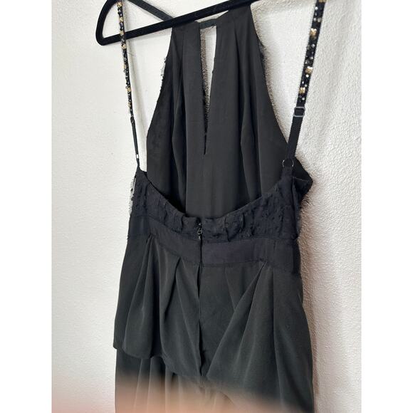 BCBGMAXAZRIA Black Lace Tiered Ruffle Low Back Keyhole Front Maxi Dress 4 - Picture 9 of 16